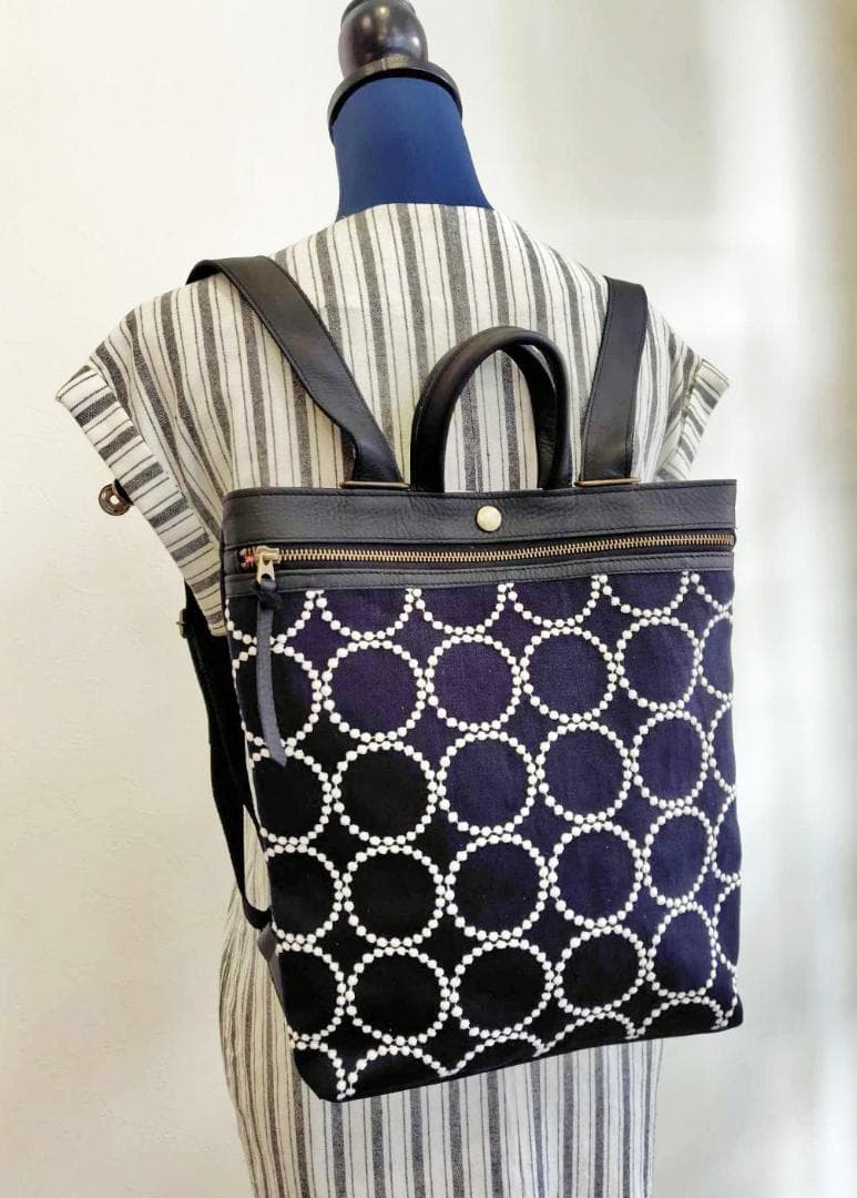 【専用】/2025tambourineタンバリンネイビー×白/牛革A4トー