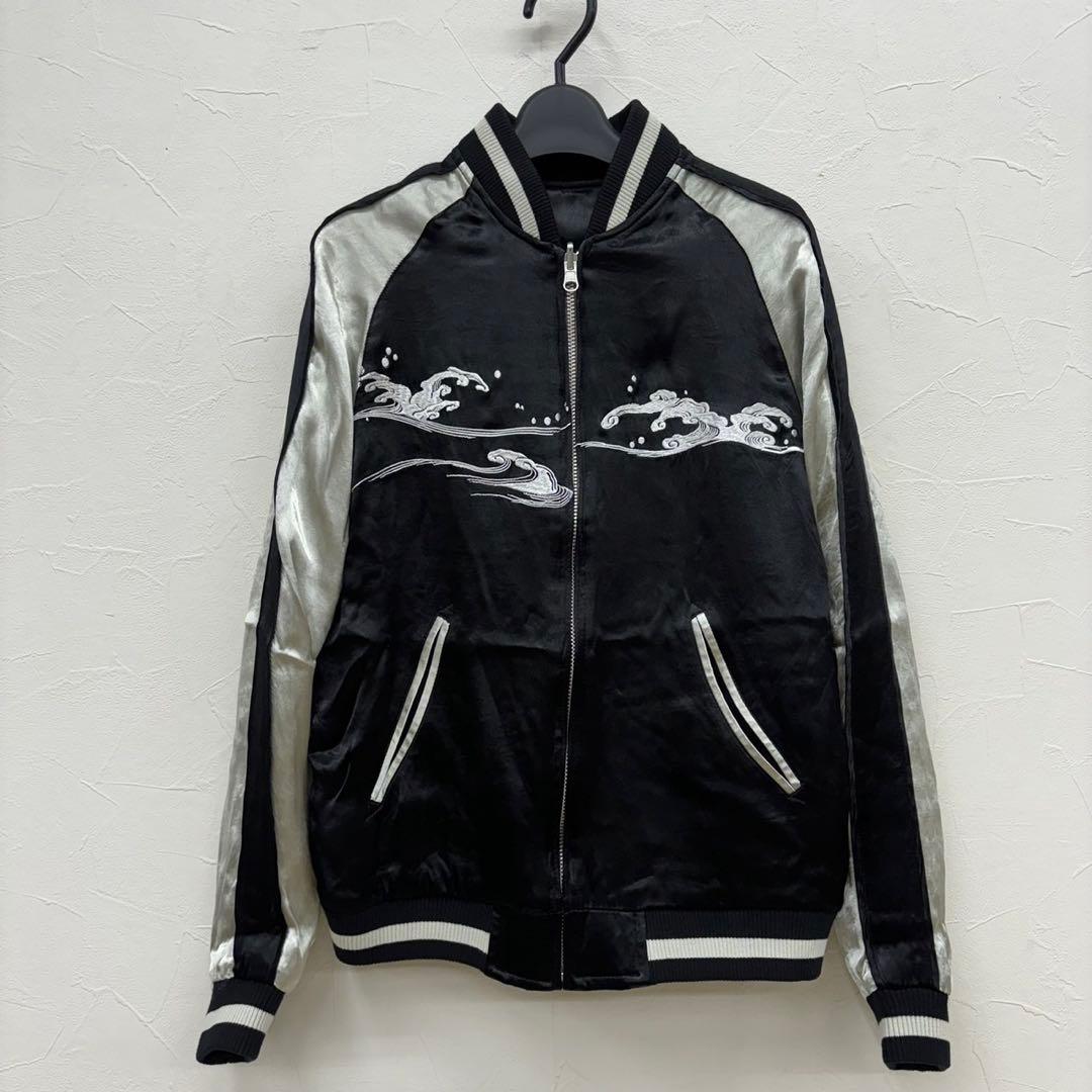 m*o様 美品 花旅楽団 鯨 クジラ 刺繍 レーヨン リバーシブル スカジャン