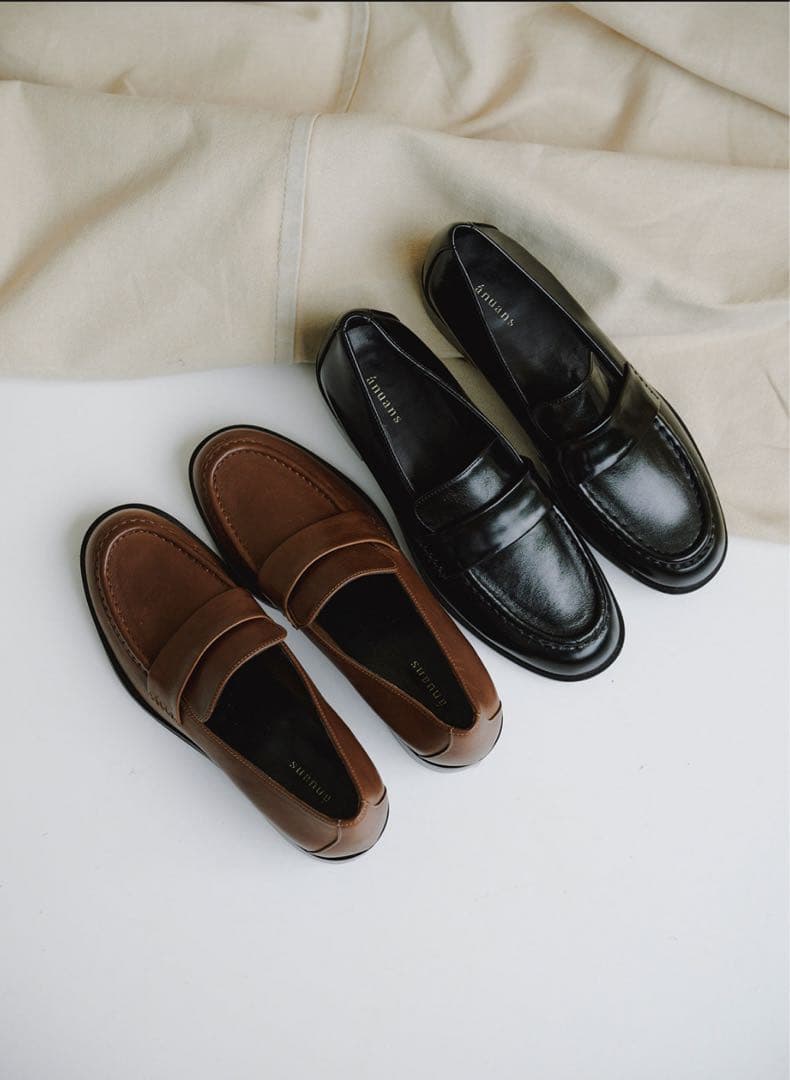 【新品未使用】　anuans アニュアンス　レザーローファー　ブラック　M