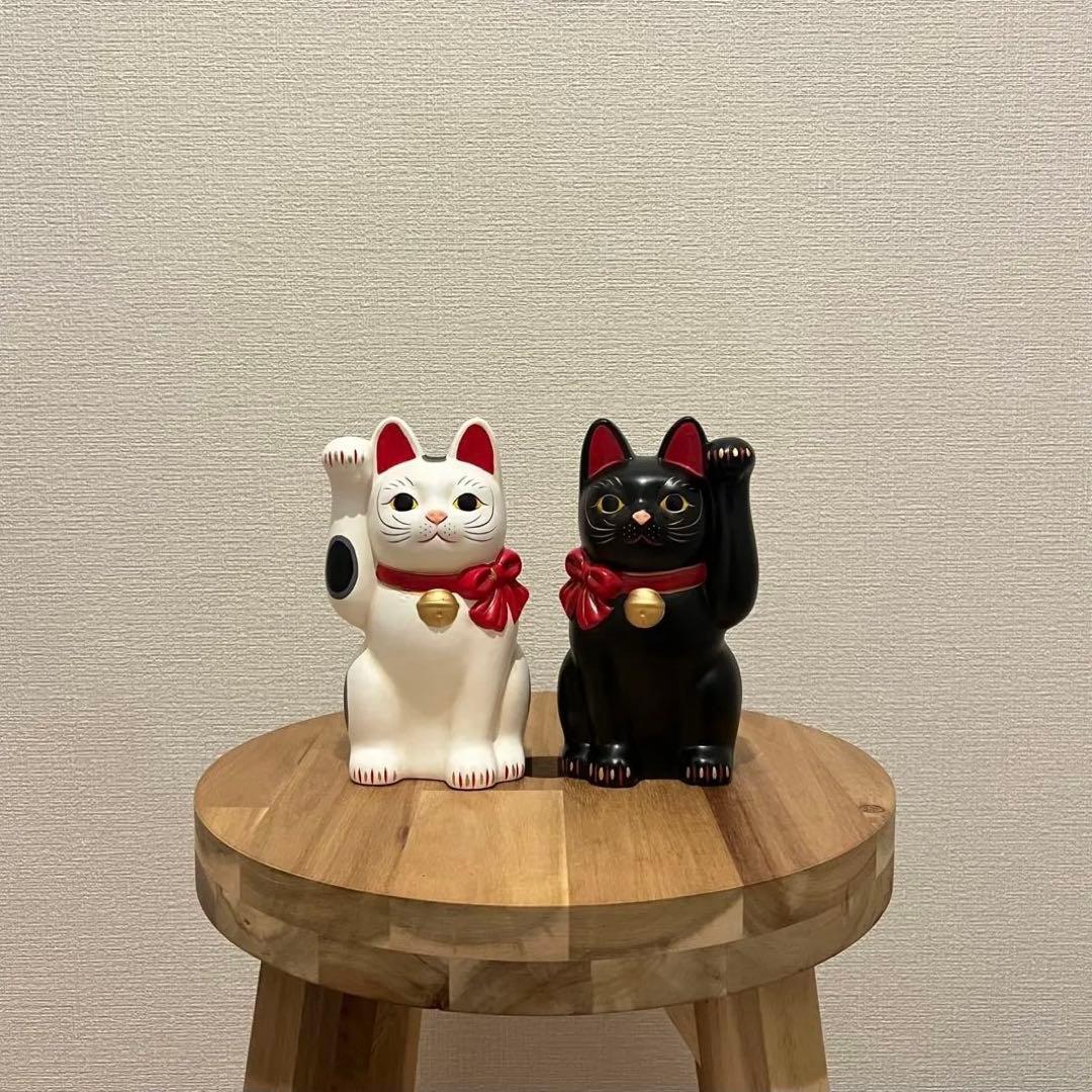 白福結　黒福結　瀬戸まねき猫　置物　2個セット　箱無し