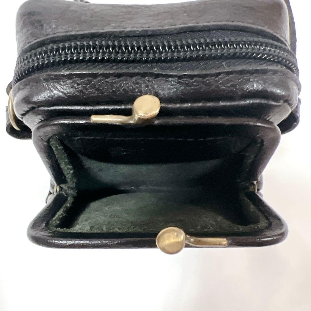 【希少】イルビゾンテ　ミニショルダー ボディバッグ　がま口　斜め掛け　レザー　黒