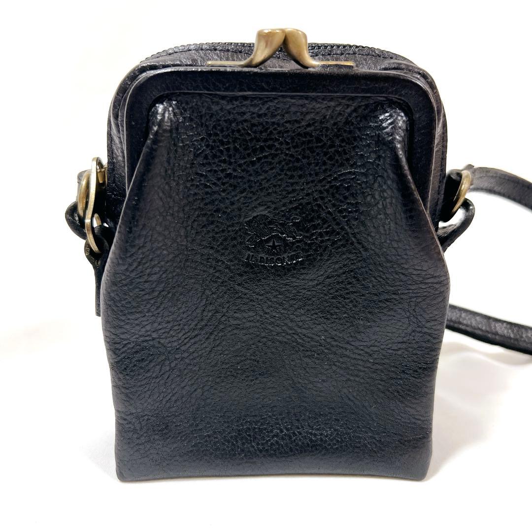 【希少】イルビゾンテ　ミニショルダー ボディバッグ　がま口　斜め掛け　レザー　黒