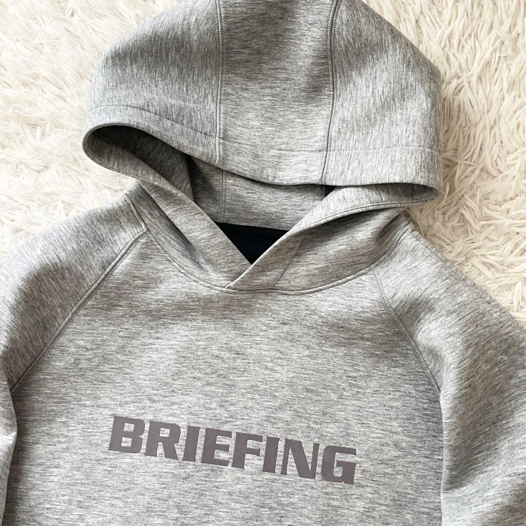 美品 BRIEFING LOGO HOODIE フロッキープリント グレー