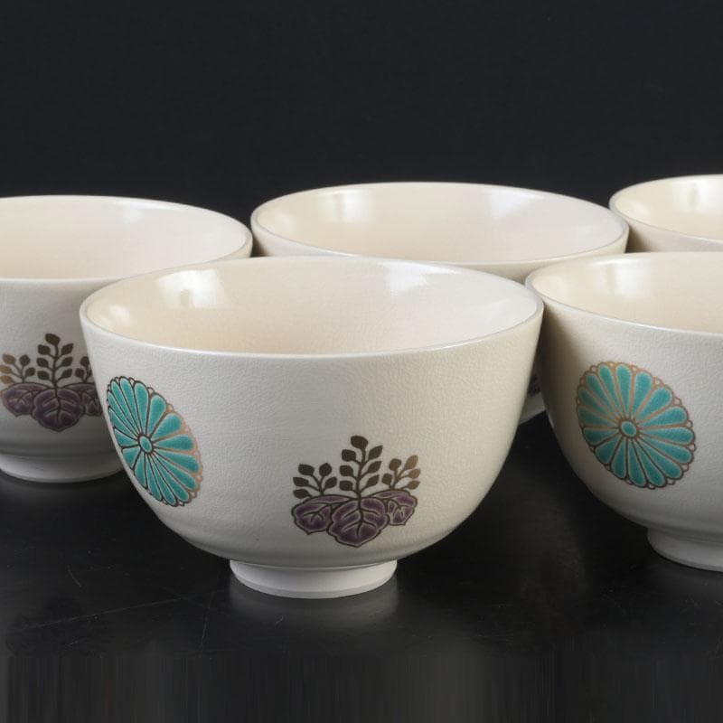 茶道具　京焼　加賀瑞山造　色絵金彩　菊桐文　数茶碗　五客　N　9809