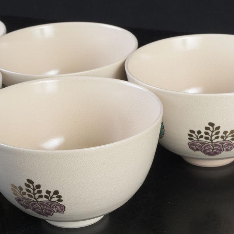 茶道具　京焼　加賀瑞山造　色絵金彩　菊桐文　数茶碗　五客　N　9809