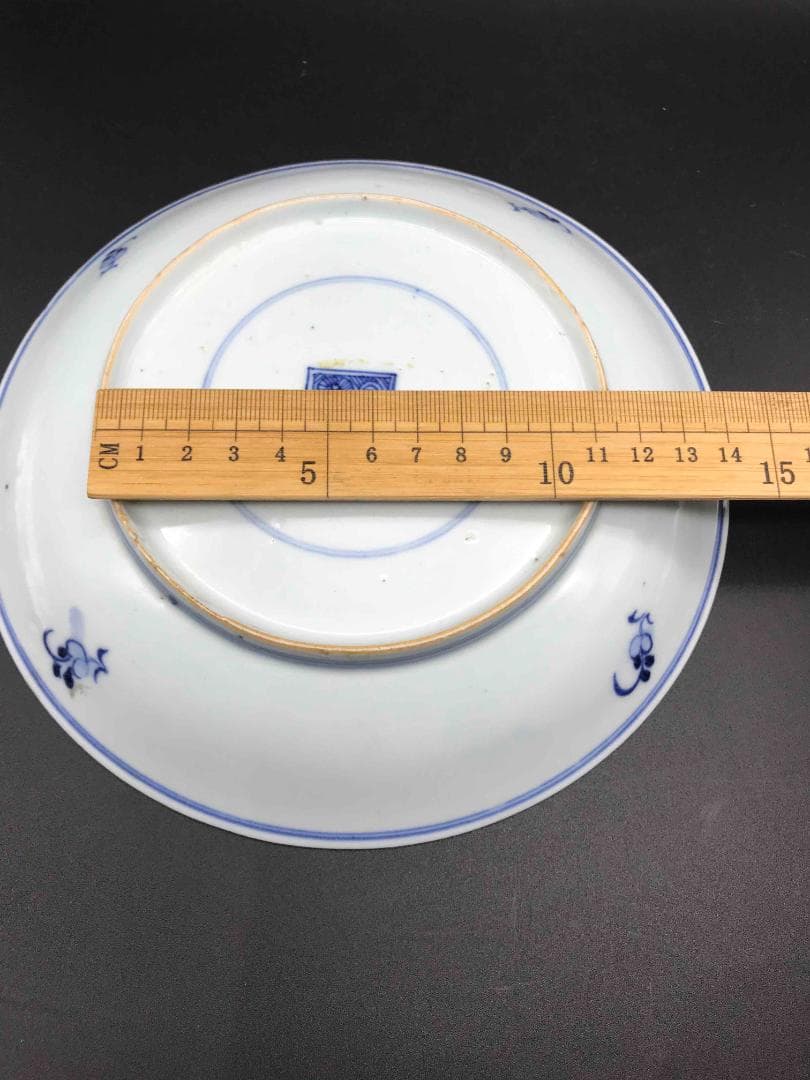 中国古美術　清雍正ー乾隆時代　染付花紋　唐草紋　皿　一対(B-2)