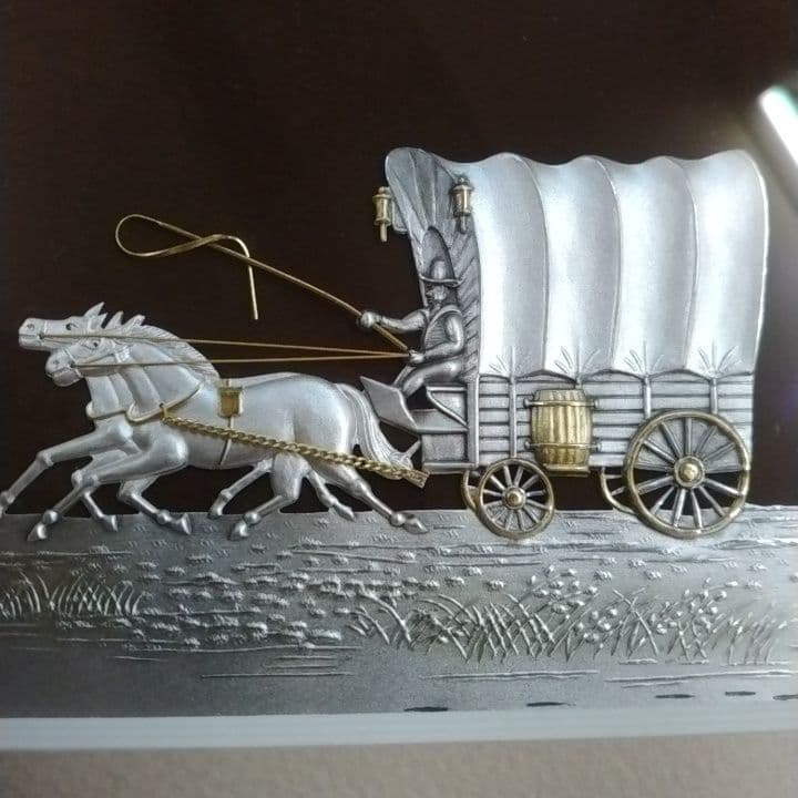 貴金属工芸品レリーフ　“幌馬車” 武比古　純銀製