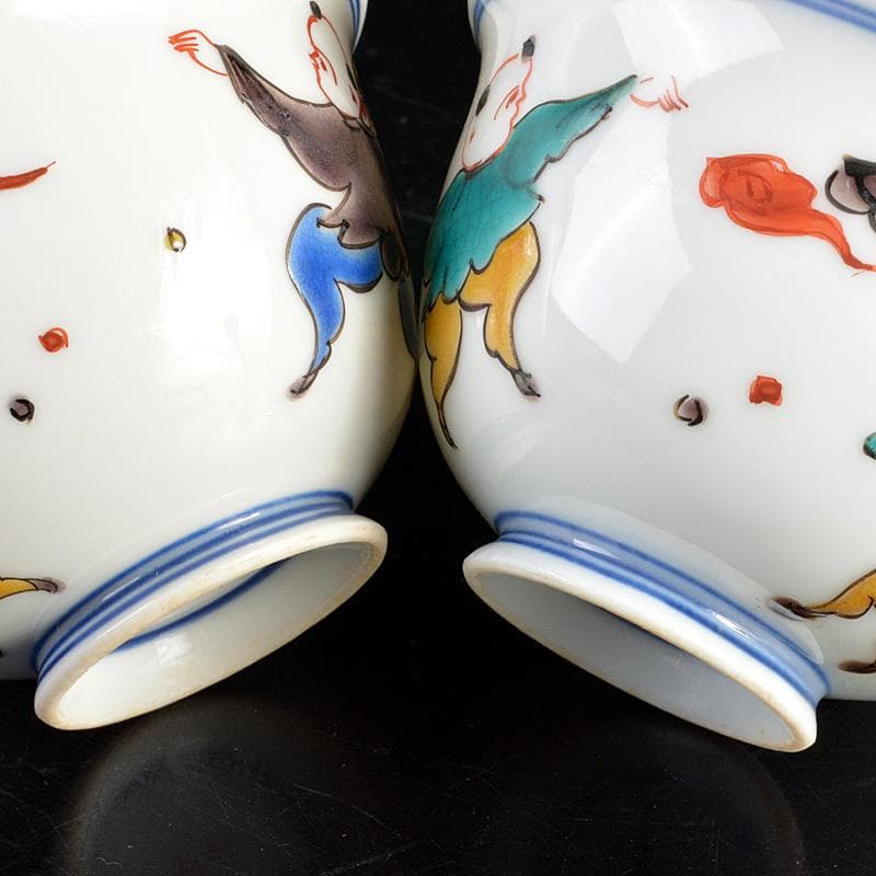 九谷焼　堀江青光作　色絵唐子文　波出茶碗　10客　共箱　V　6232C