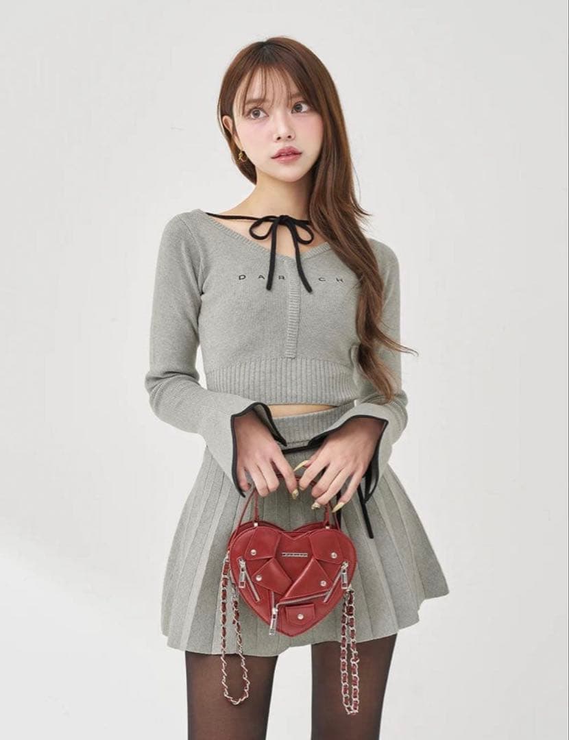 Darich ウエストオープンリボンデザインニットミニワンピース GRY