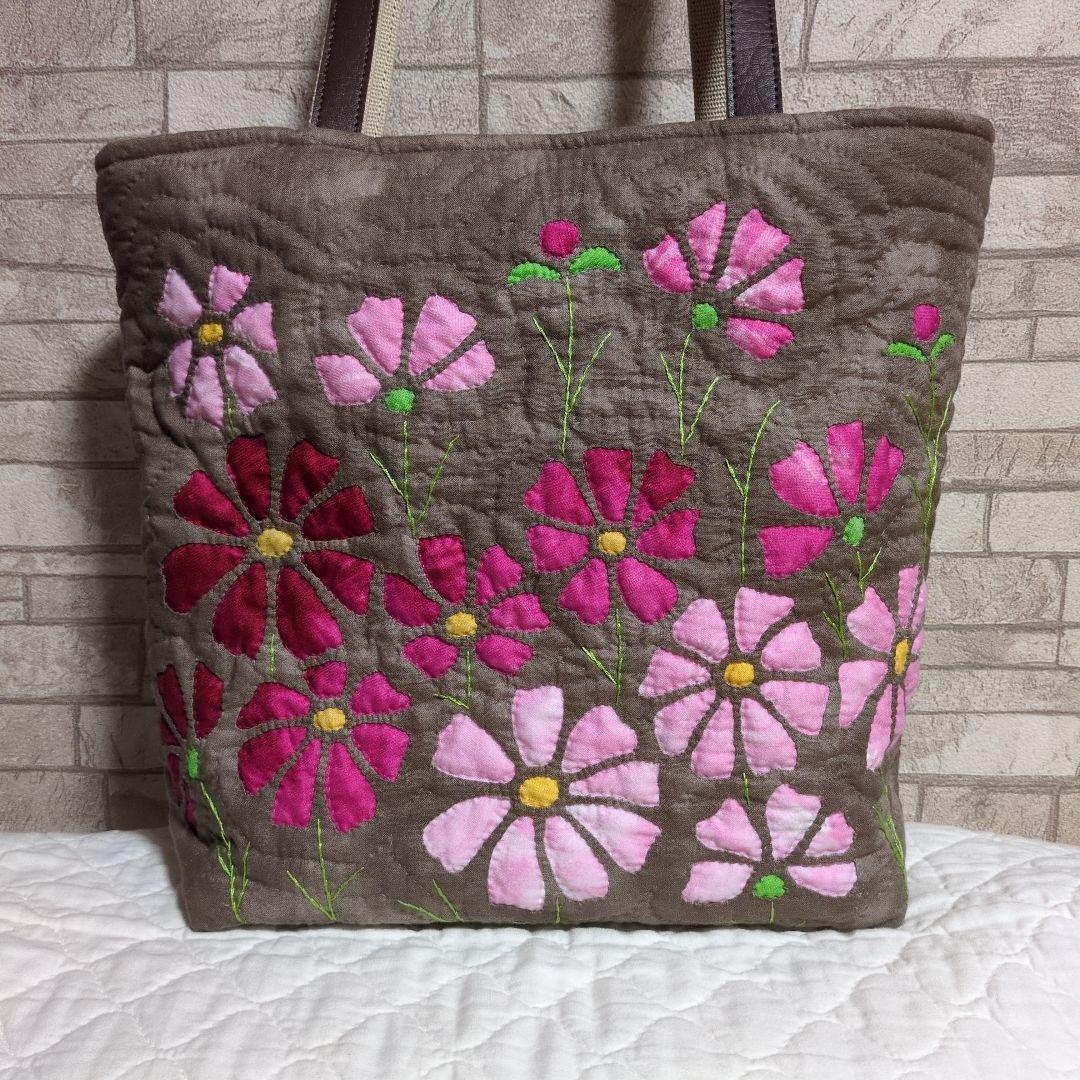 秋桜のハワイアンキルトバッグ　ハンドメイド
