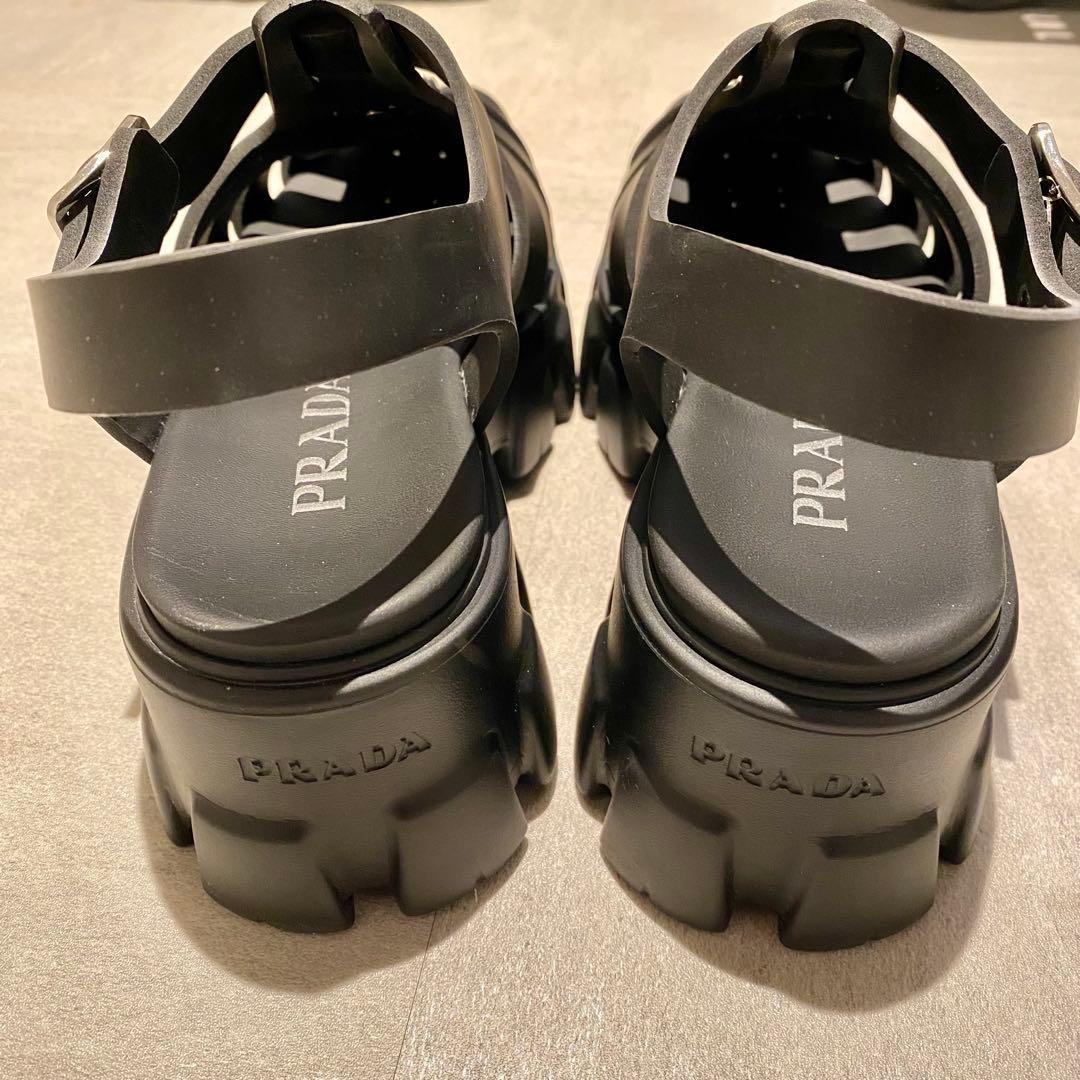 1度着用 美品 プラダ モノリス ラバー サンダル 38 PRADA