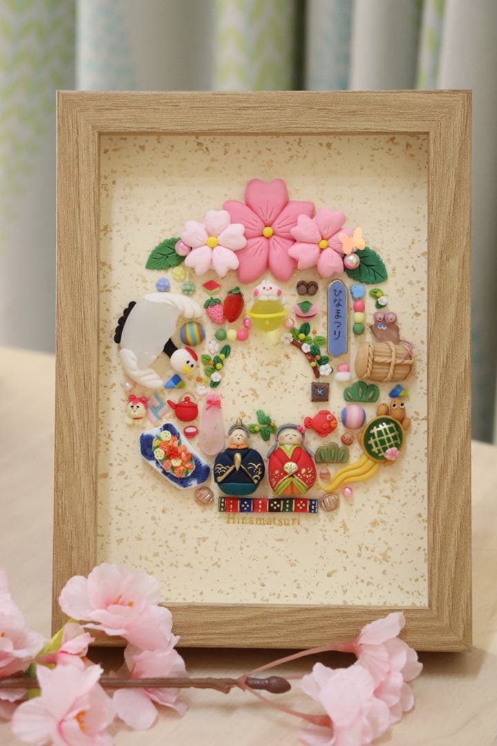 【現品のみ　なんて可愛いお雛様リース】　シーグラスアート
