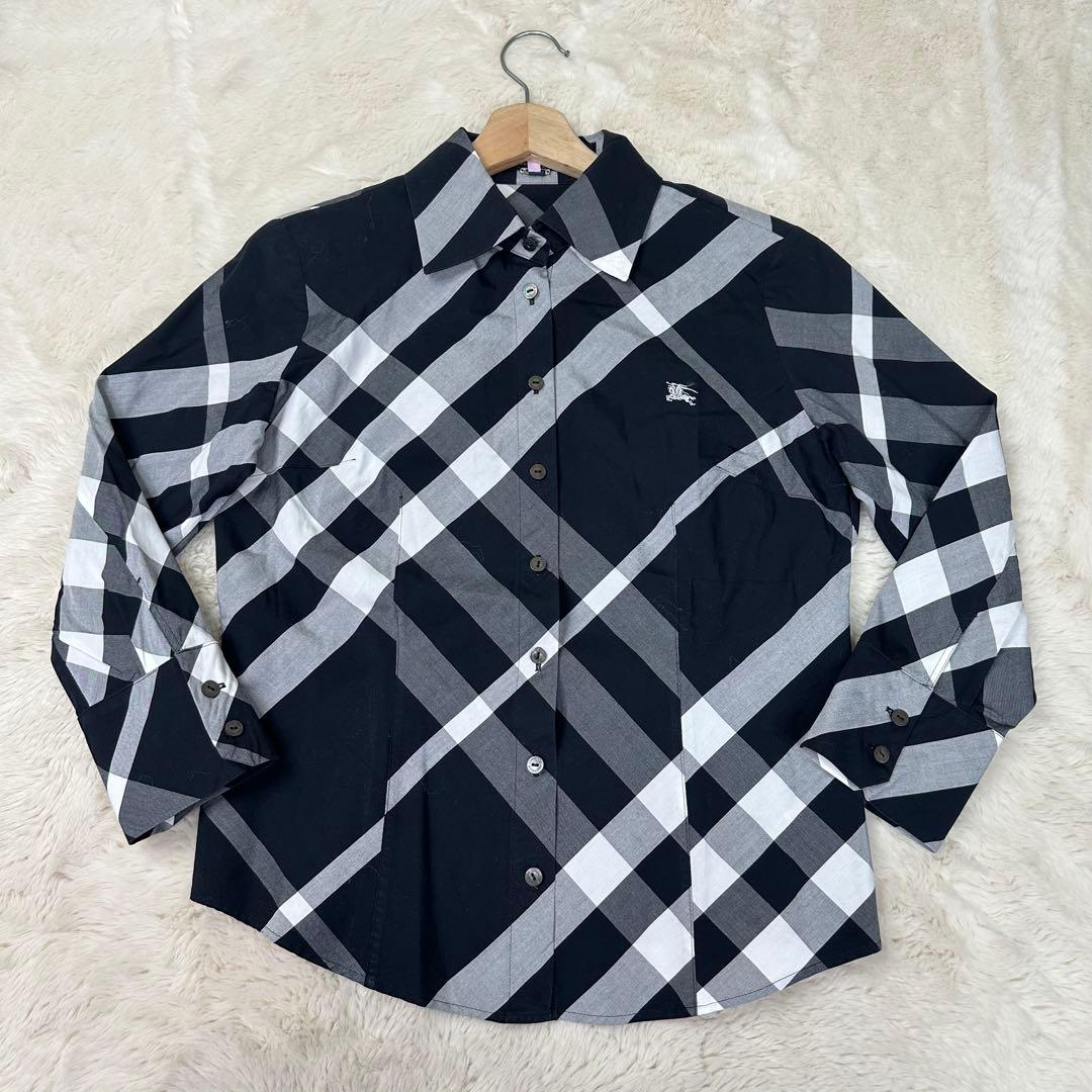 ✨美品✨バーバリーロンドン モノトーンメガチェック長袖シャツ ホースロゴ L
