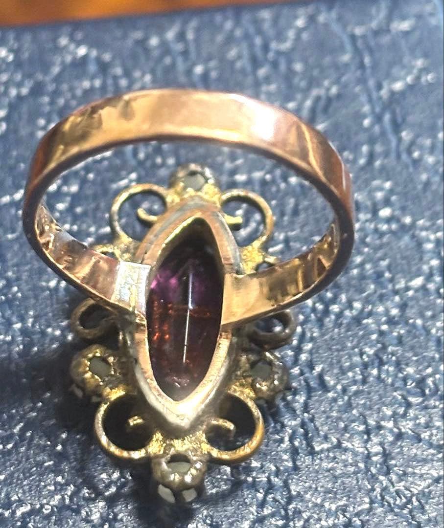 フランス アンティーク リング 指輪 ガラス パール パープル 鑑別書付き