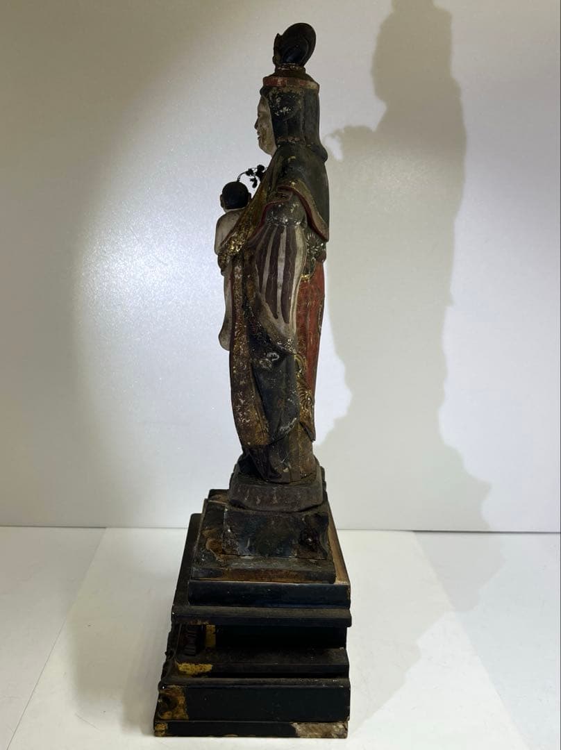 専用桃山~江戸初期木彫鬼子母神玉眼仏像高さ約49㎝　東Y8-0203☆2Fトトチ