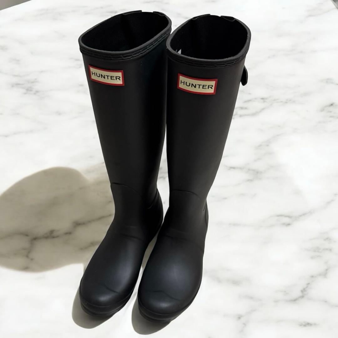 ✨美品✨HUNTER ロングレインブーツ 長靴 24㎝ アジャスタブル　黒