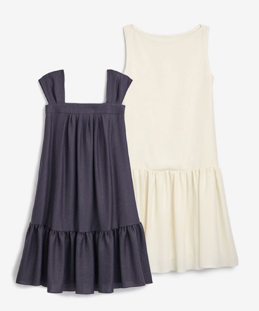 未使用級✨フォクシー リネンフェイスワンピースドレス ティアード ネイビー 38