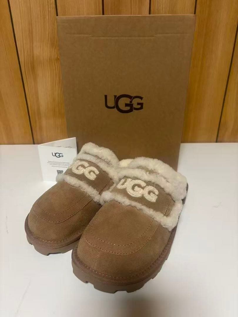 UGG スリッパ 平底 ムートン ファー スエード ベージュ レディース 38