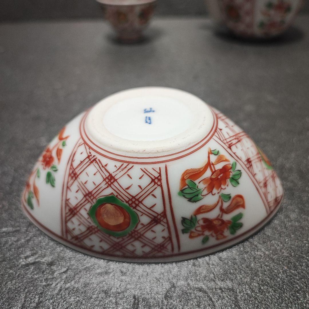 煎茶道具　有田　宝瓶　玉露　小茶器7点セット　グリーン玉赤絵　金彩　仙月