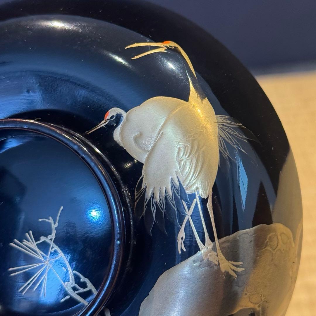 はなさん　輪島塗 松鶴図金蒔絵 黒漆 吸物椀 3客