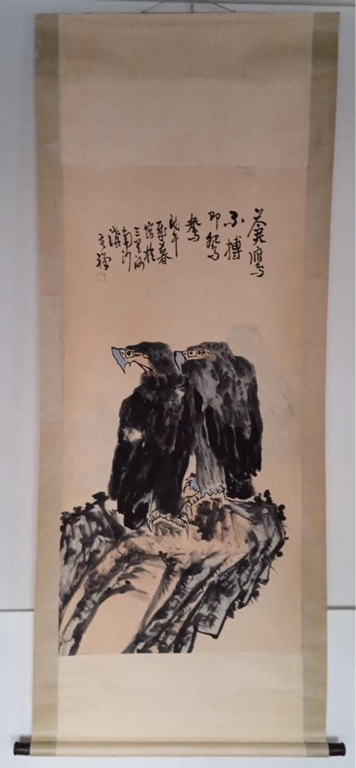 真筆模倣李苦禅の絵　二つタカ肉筆書いてる保証品　入手困難