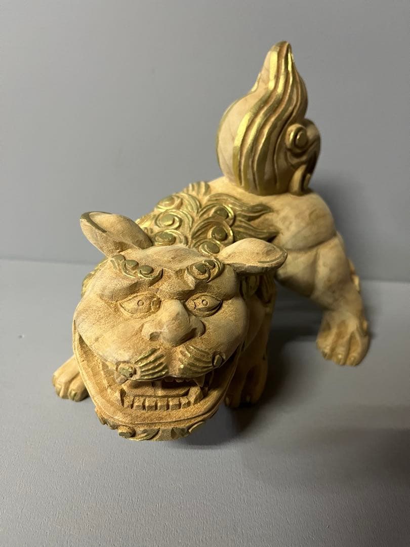木彫り　獅子像　金淵付　１対　34