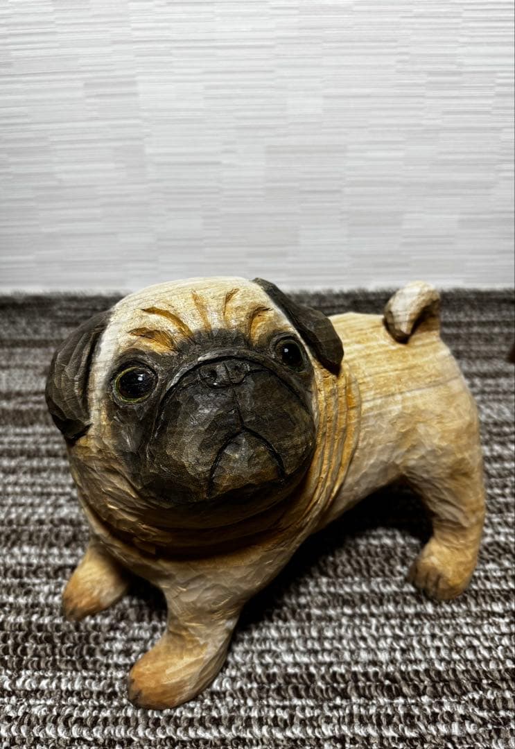 あーる ハンドメイド 木彫り 手彫り パグ 一点物 置物 インテリア