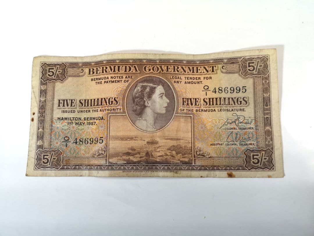 バミューダ 5 シリング紙幣 1957年 エリザベス女王