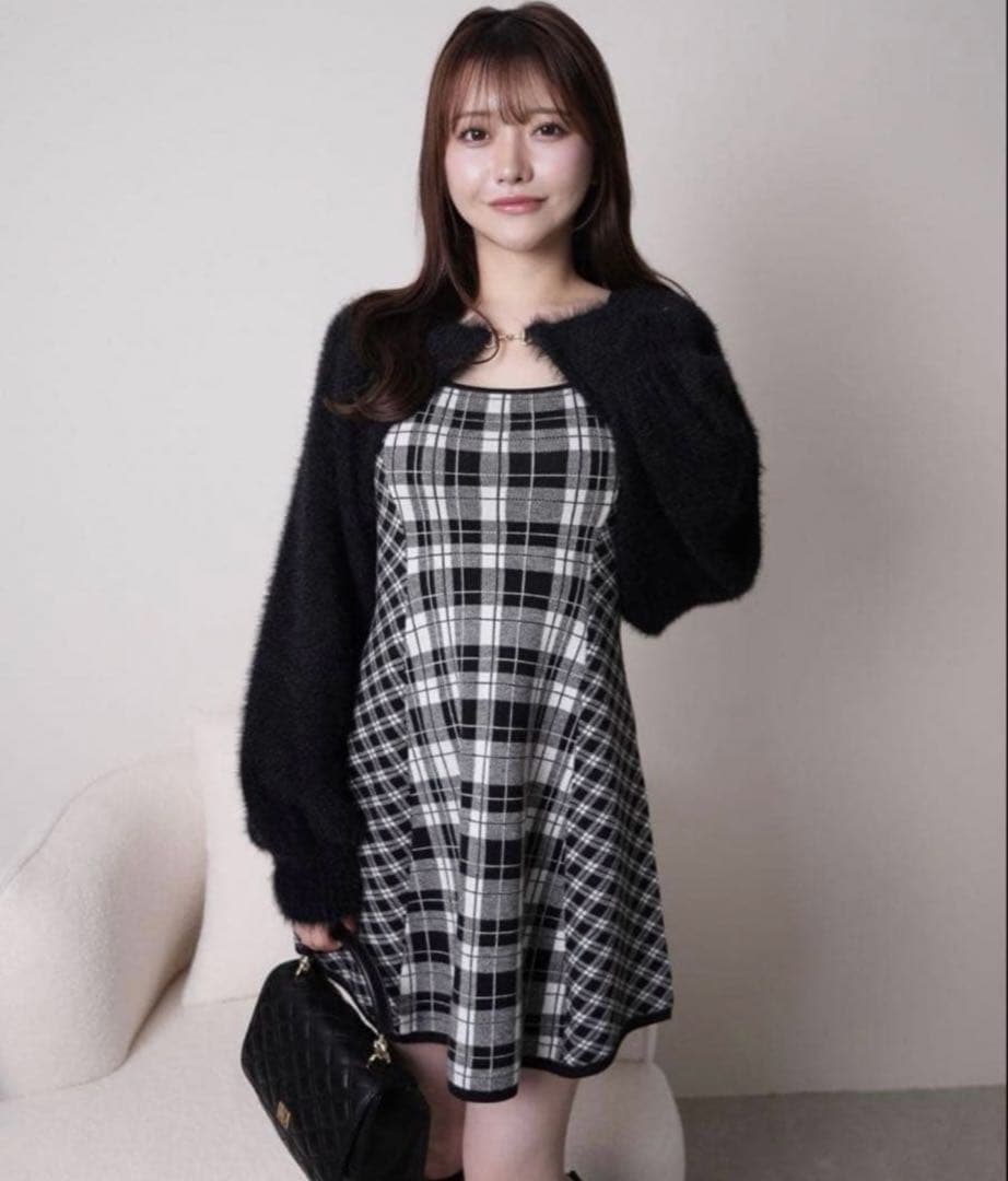 LIP SERVICE フェザーチェックアンサンブルワンピース ブラック