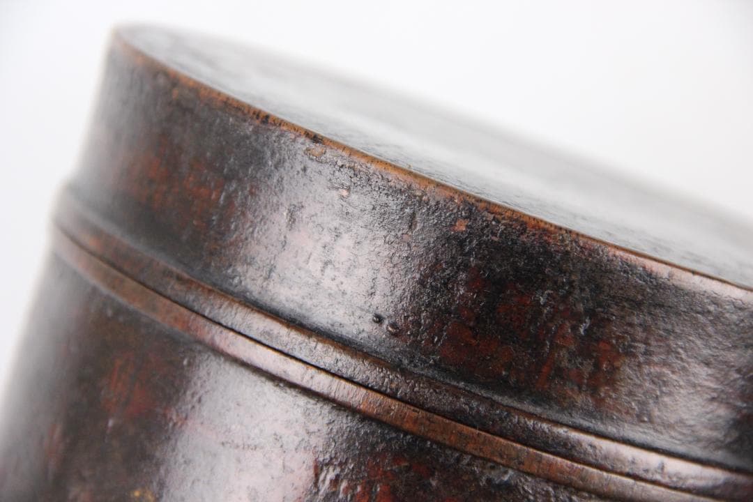 明末清初中国 木胎 黒漆 筒形容器 民窯 民用 漆器 物入れ ED11-23