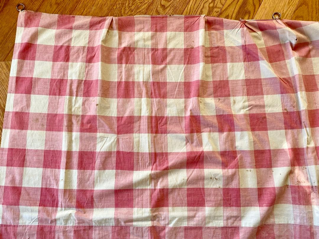 フランスアンティーク 19世紀のカーテン ギンガムチェック 希少な古裂です