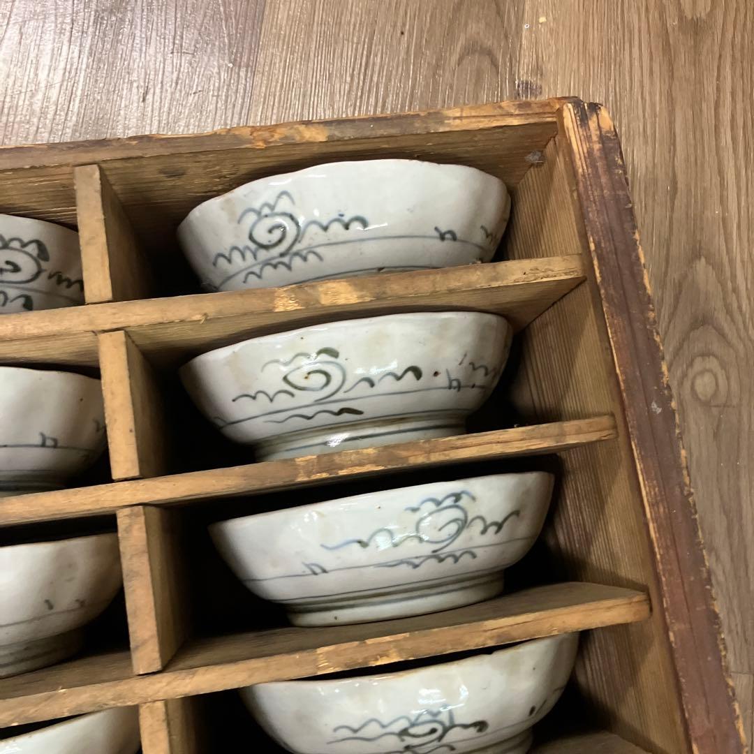 3F 明治時代物 骨董品 小皿 20客セット 木箱入り蔵出し アンティーク 染付