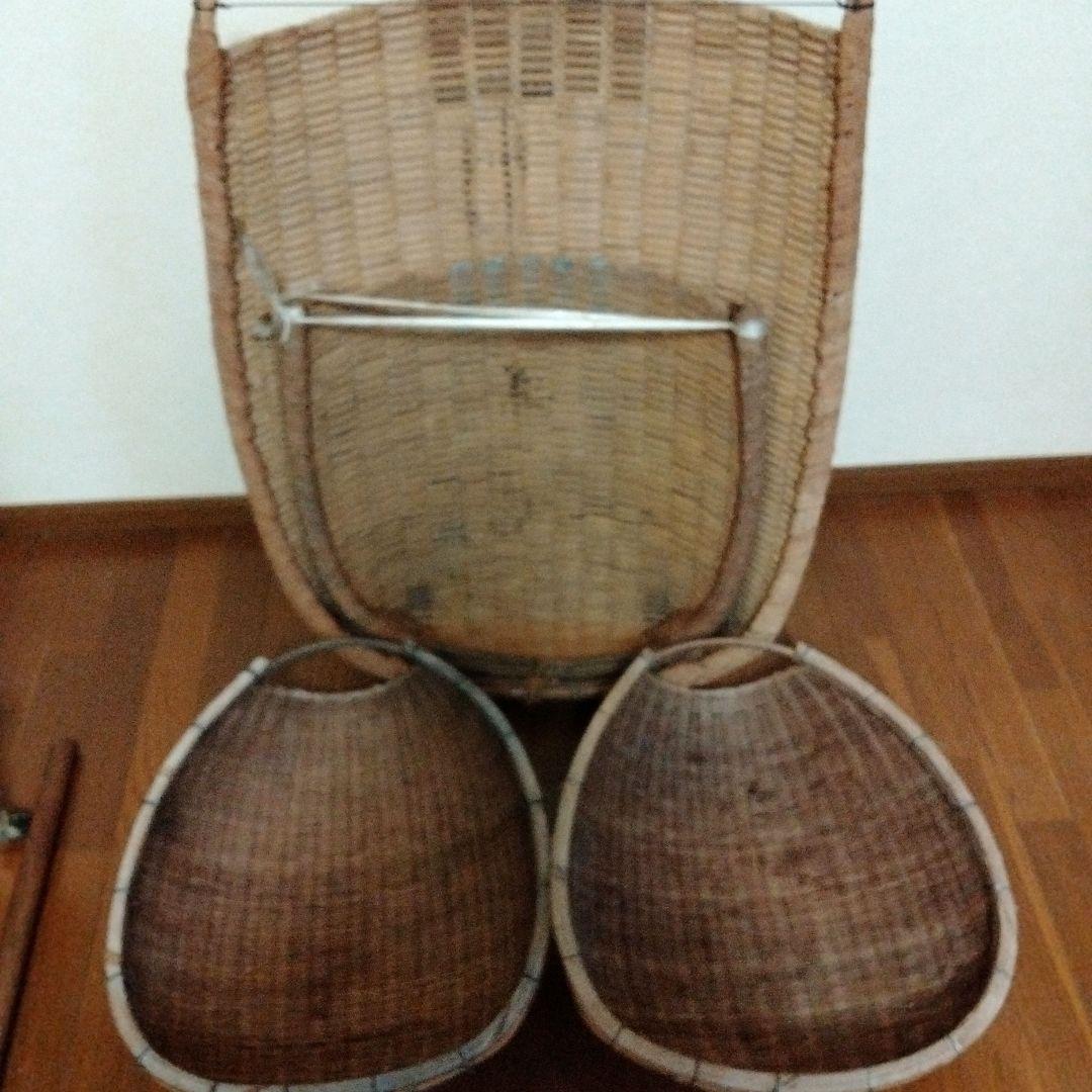 超特大サイズ　藤箕　竹ざる　4点セット　レトロ　貴重　ヴィンテージ　古道具　竹