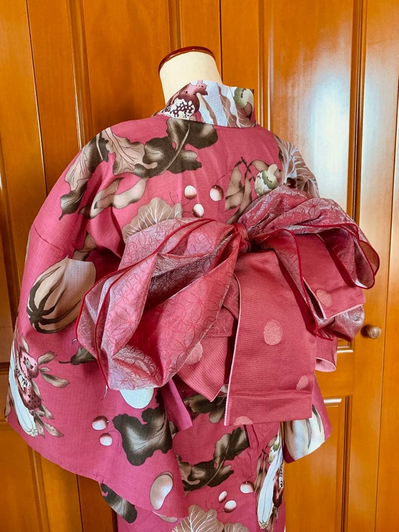 京都きもの町　浅蘇芳色野菜の浴衣と源氏物語のリバーシブル半幅帯と兵児帯と帯締め