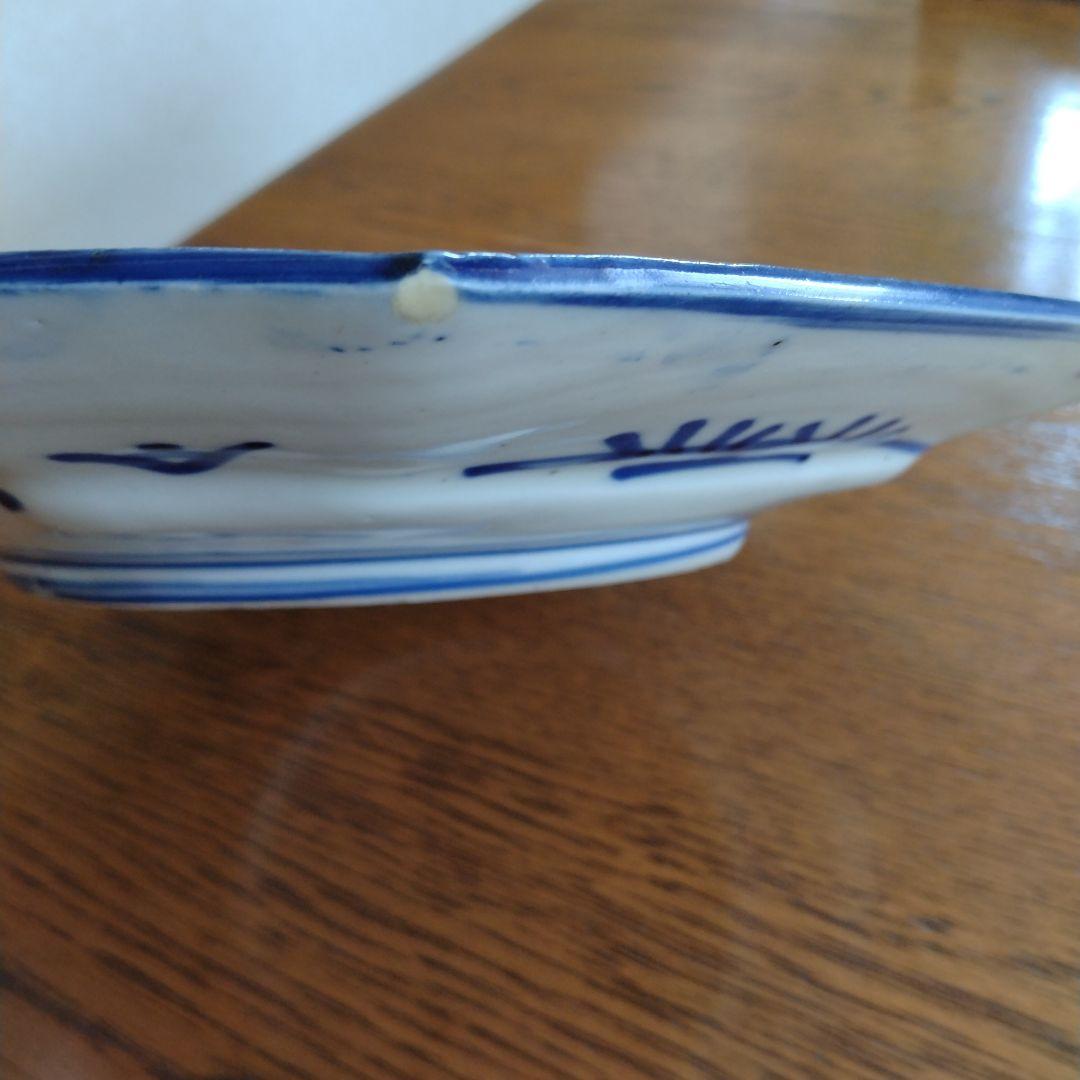 印判 隅切り 八角大皿 野兎と獅子 骨董 アンティーク