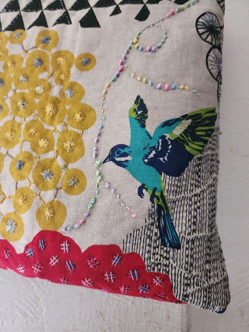 ♡新作　希少　エチノ生地　鳥の絵柄が可愛い刺し子バッグ　センソユニコ慈雨等