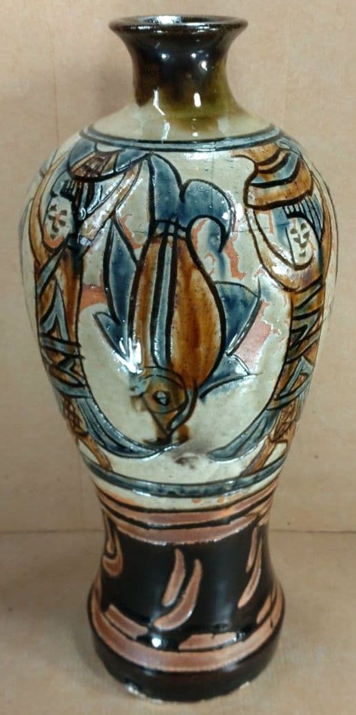 れれれ【本物保証】金城次郎 クヮンカミヤー文花瓶 共箱 栞 h36㎝超