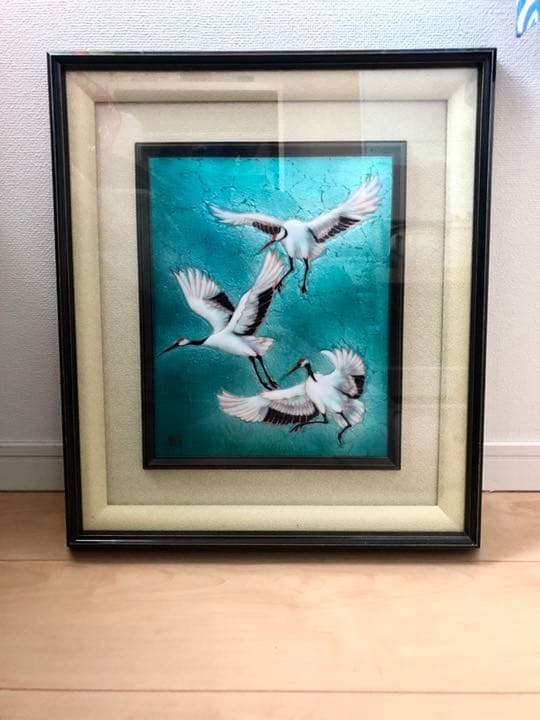 吉田武　七宝焼　額縁　鶴　飛翔 舞鶴　七宝画