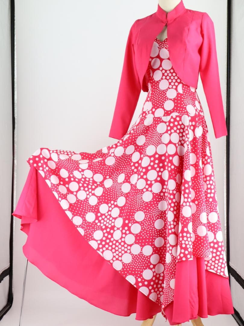 【美品 フラメンコ衣装】鮮やかピンク×水玉 アトリエ貴美恵 ドレス ボレロ