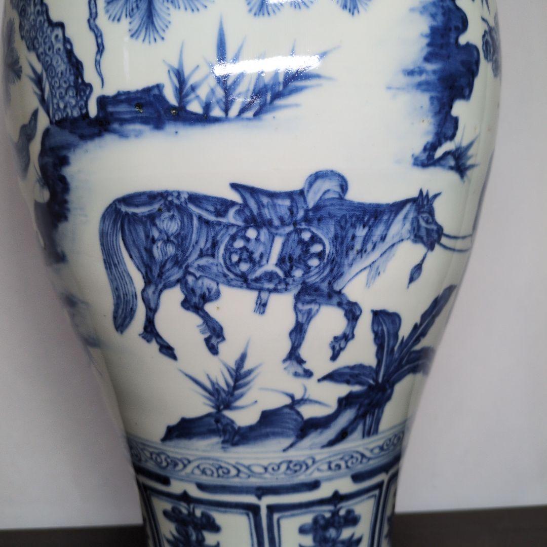 青花 山水唐人文 梅瓶 高さ約40cm