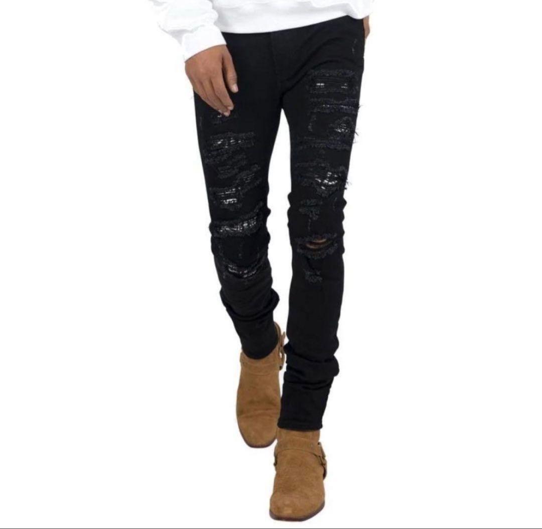 mnml スキニーデニム ブラック ダメージ加工 28