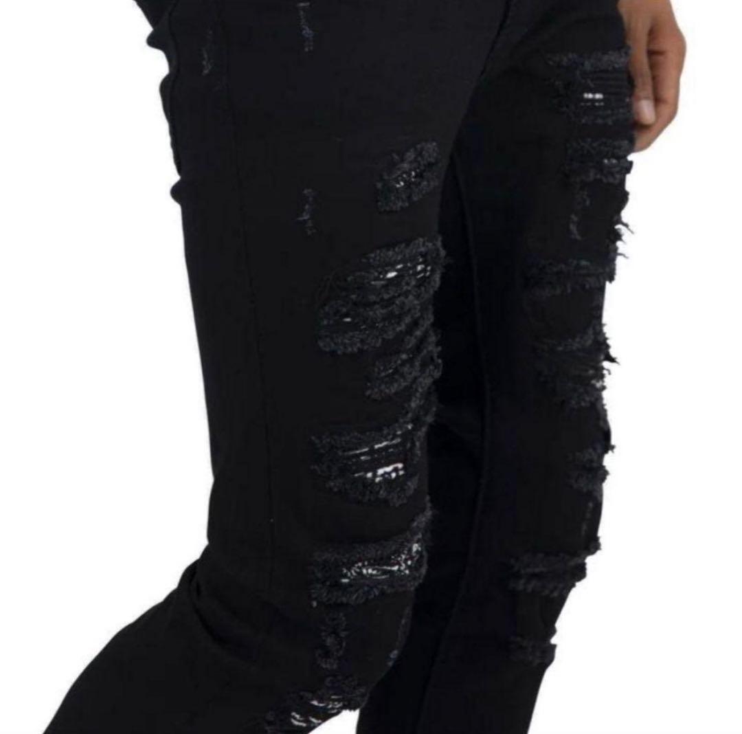 mnml スキニーデニム ブラック ダメージ加工 28