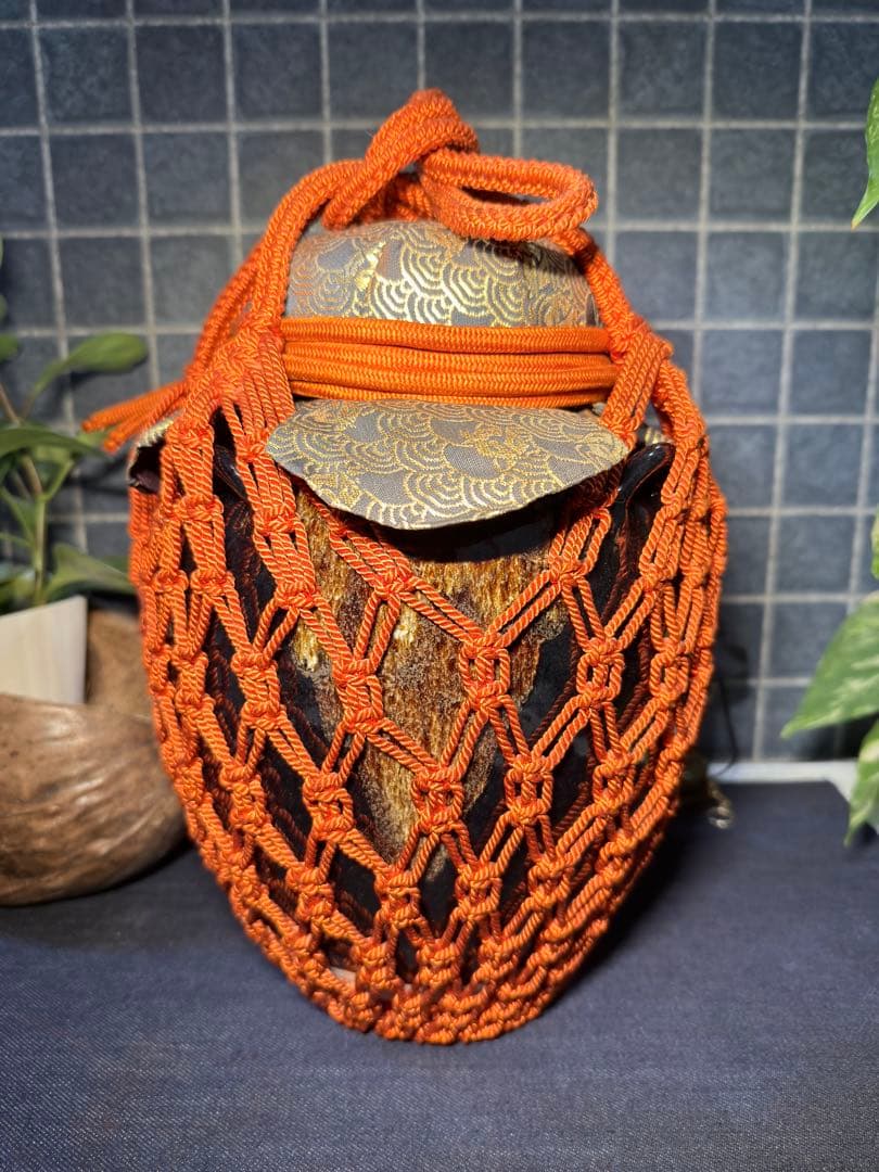 名工【加藤健】源九郎窯 志野茶入 飾壷 完品 網仕覆付 茶道具 時代 骨董 逸品