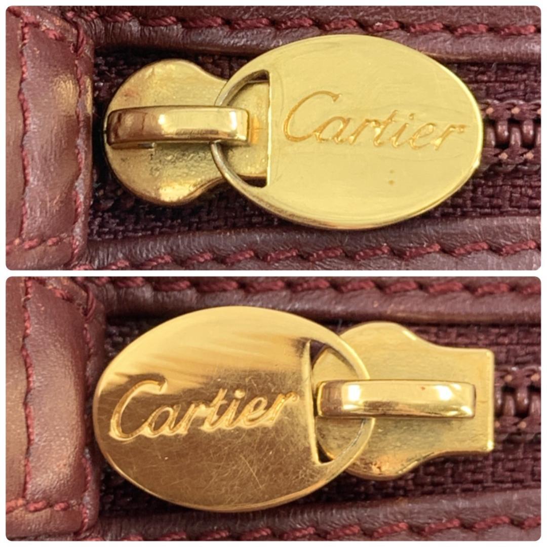 カルティエ マストライン トート ハンドバッグ ミニボストン ボルドー レザー