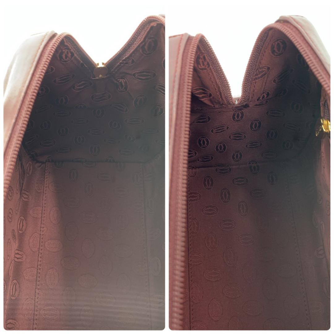 カルティエ マストライン トート ハンドバッグ ミニボストン ボルドー レザー