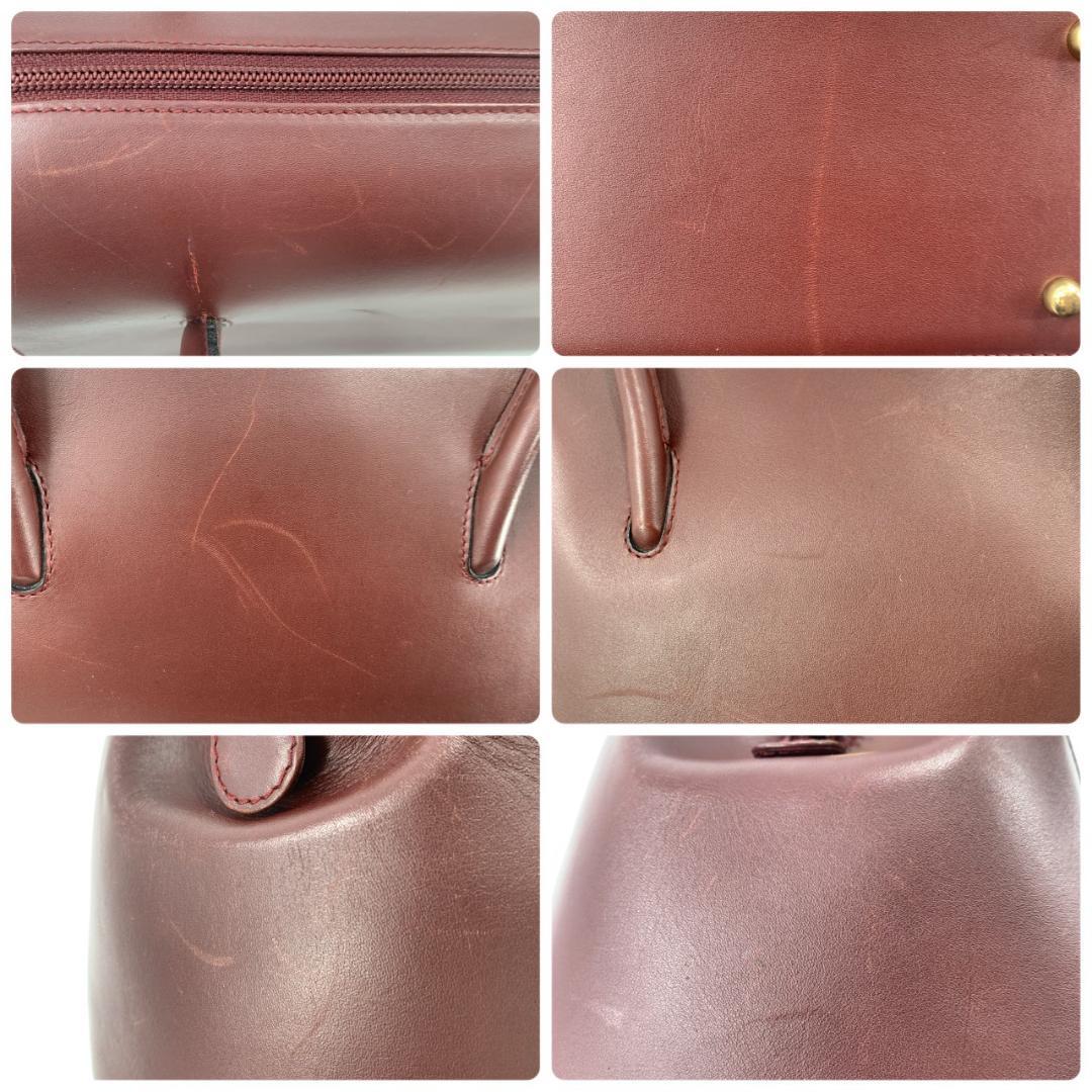 カルティエ マストライン トート ハンドバッグ ミニボストン ボルドー レザー