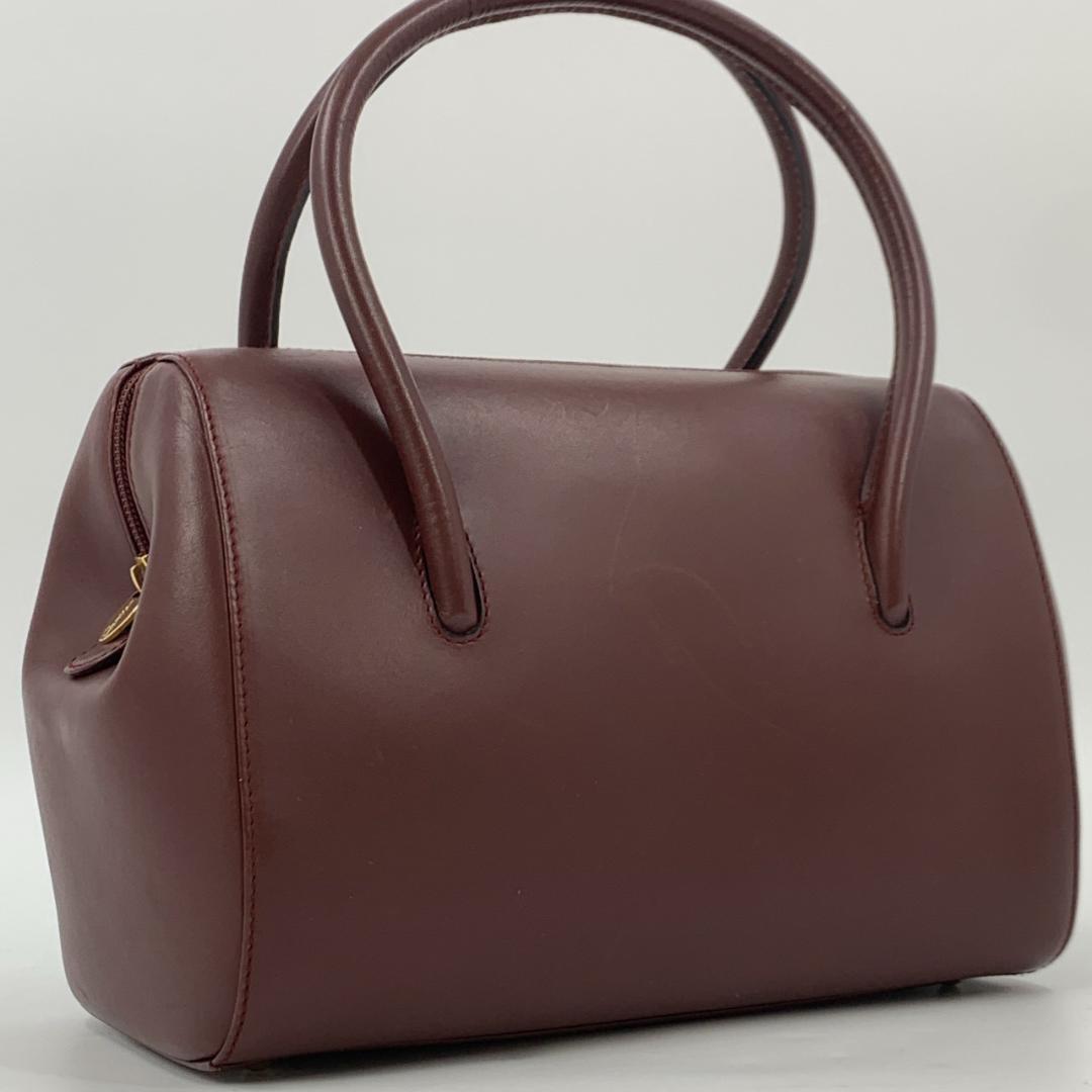 カルティエ マストライン トート ハンドバッグ ミニボストン ボルドー レザー