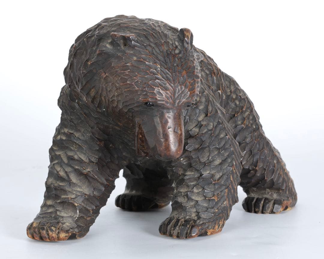 時代 木彫熊 八雲 ガラス目 無銘 北海道 熊 クマ 置物 彫刻 民芸品 古美術