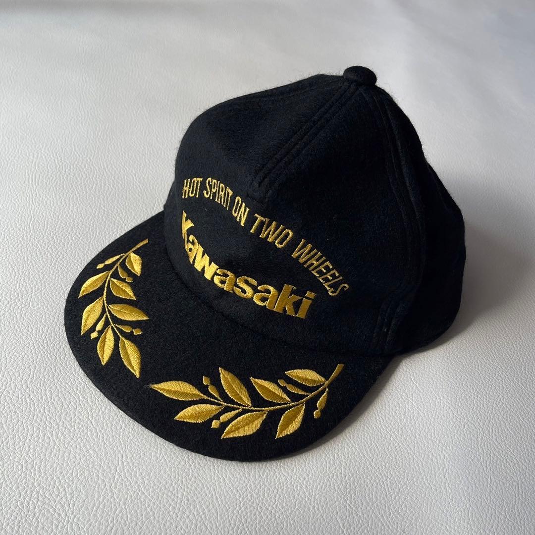 当時物 バイク カワサキ kawasaki ヴィンテージ 刺繍 ウールキャップ