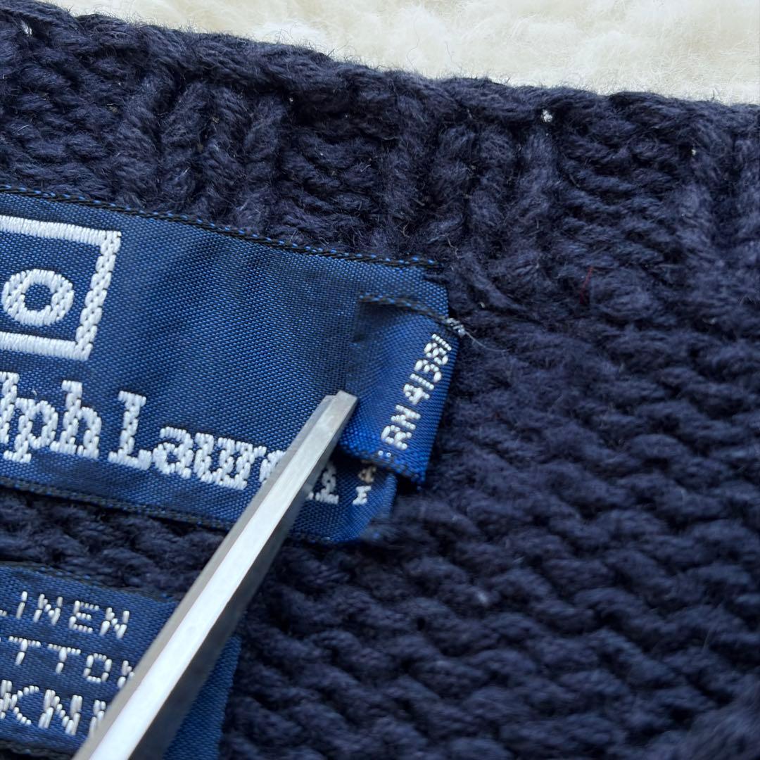 【90s】ポロバイラルフローレン ハンドニット ポロベア スキー柄 ネイビー M